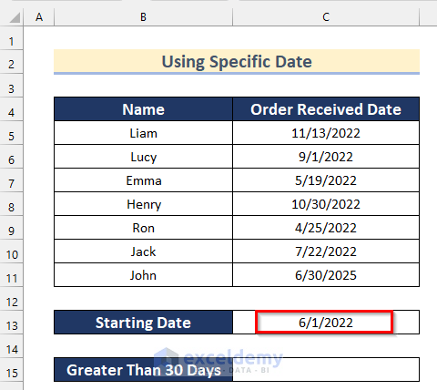 Count Date Greater than 30 Days Using Specific Date