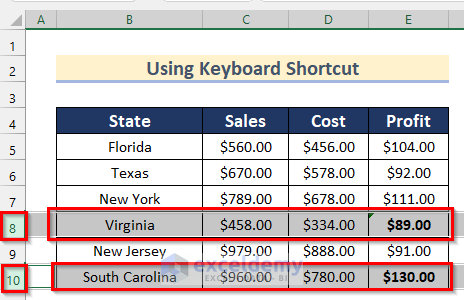 How to Select Specific Rows in Excel Formula Using Keyboard Shortcut