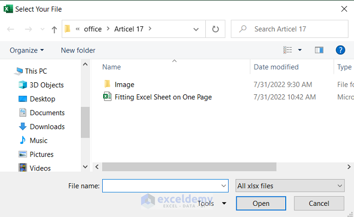 Open File Dialog Box Using VBA Folder to Select File