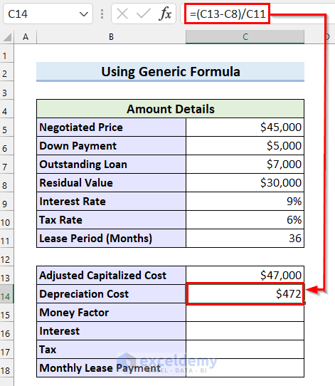 Using Generic Formula to Calculate a Lease Payment in Excel