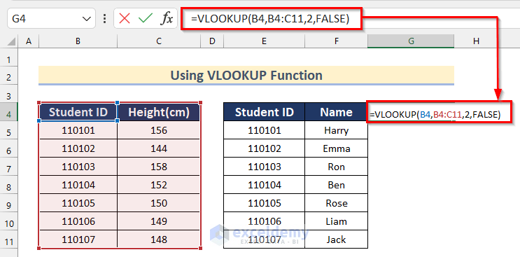 Using VLOOKUP Function to Merge Two Tables with Common Column