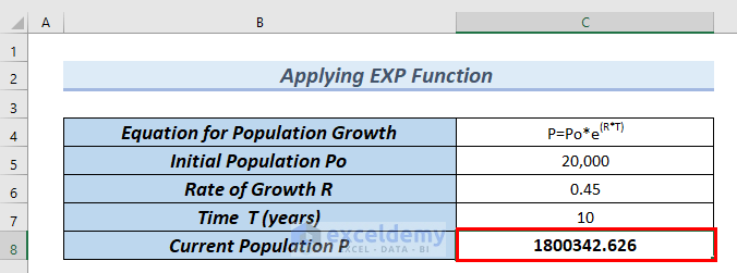 applying exp function in excel