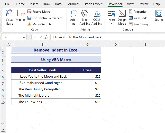 Removing Indent with Excel VBA Macro