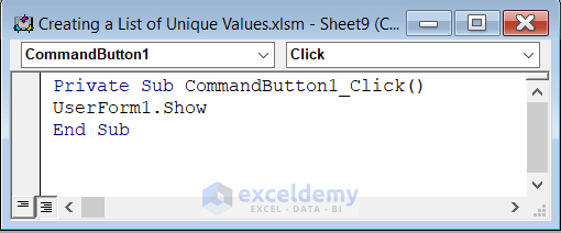 VBA Code to Show the UserForm to Create List of Unique Values from Multiple Sheets in Excel