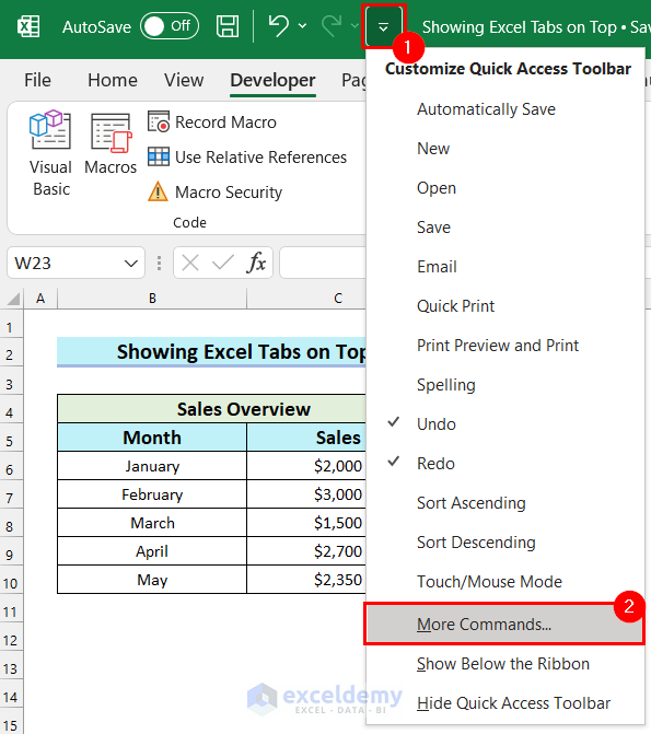 Using VBA to Put Excel Tabs on Top of Worksheet