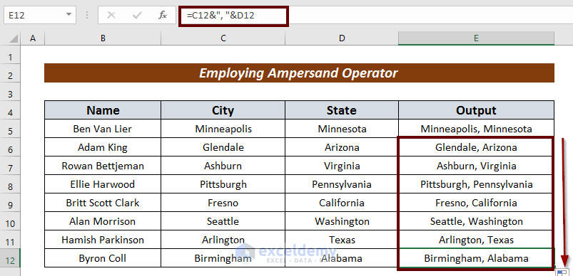 How to Add a Comma between City and State in Excel