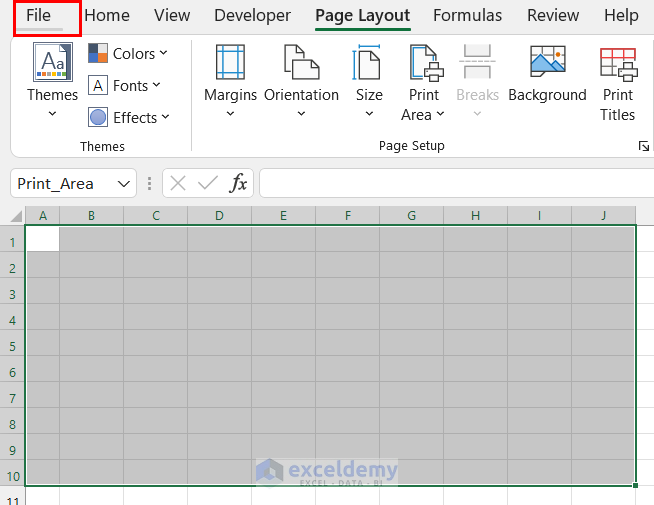Using Print Area Feature to Print Blank Excel Sheet with Lines