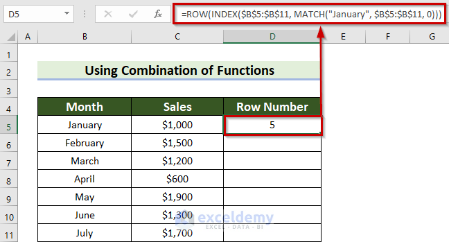 Using Combination of Functions to Get Row Number of Current Cell