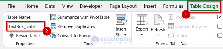 Giving Table a Name to Create a Search Box in Excel with VBA