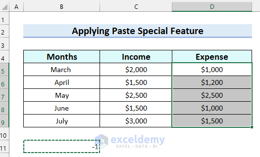 Applying Paste Special Feature in Excel How to Change Positive Numbers to Negative in Excel