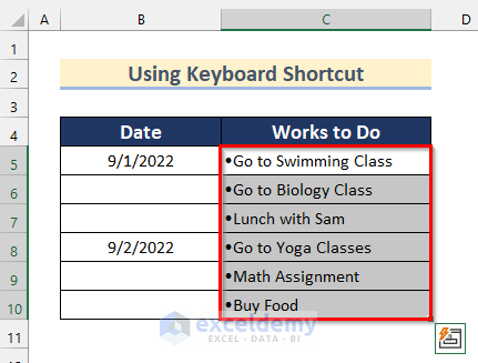 Using Keyboard Shortcuts to Indent Bullet Points