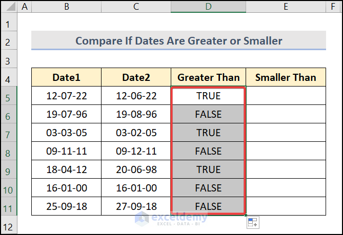 Compare If Dates Are Greater or Smaller