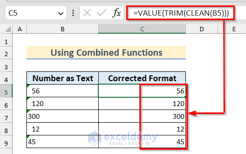 Convert Text with Space to Numbers Using Combined Functions