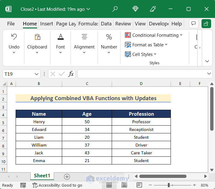 Applying Combined VBA Functions with Updates to Close Workbookat Specific Time in Excel
