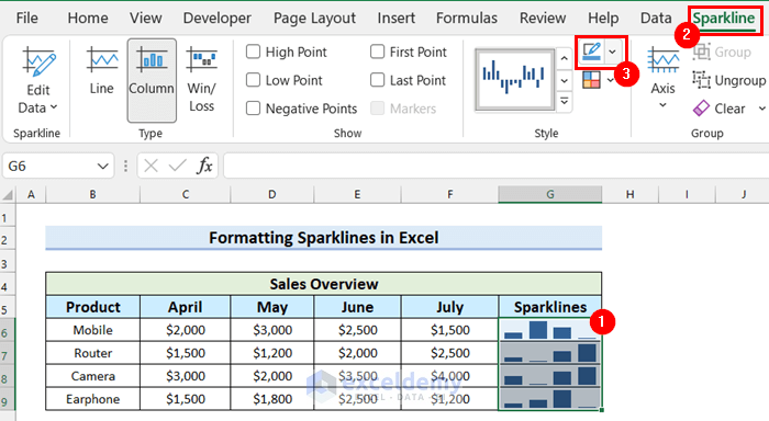 Formatting Sparklines in Excel