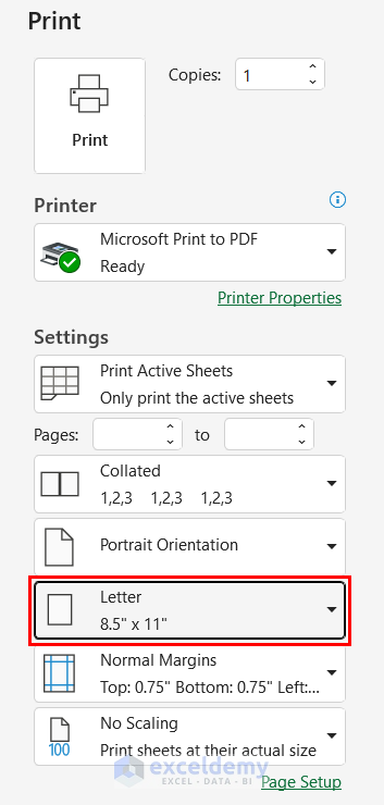 Use of Print Option to Add Paper Size in Excel