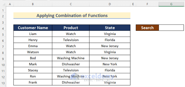 Applying Combination of Functions in Excel to Create Search Box in Excel with Conditional Formatting