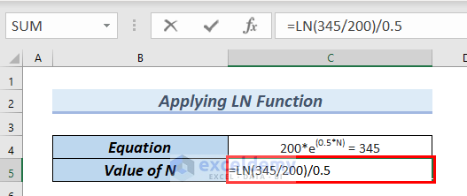 Applying LN function in excel