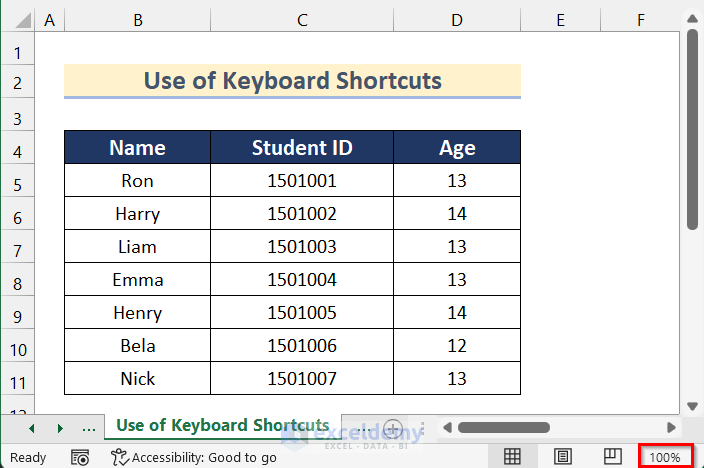 Use of Keyboard Shortcuts to Zoom When Zoom Slider Is Not Working in Excel