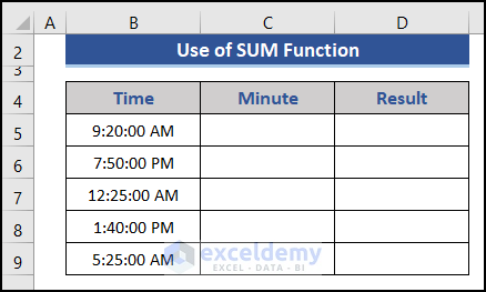 Add a new column to add minutes in Excel