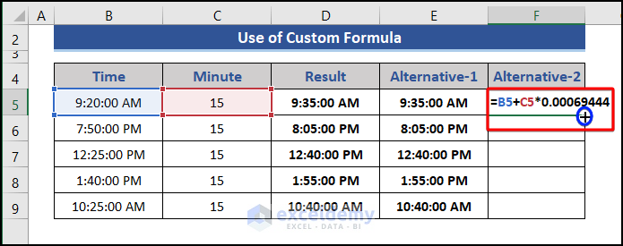 Apply multiplication operation to add 15 minutes in Excel