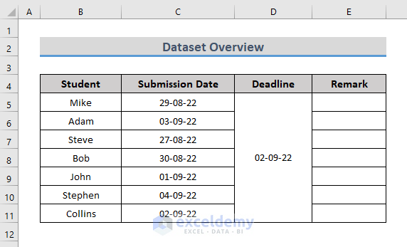 Dataset to Apply Excel Formula If One Date is Greater Than Another Date 