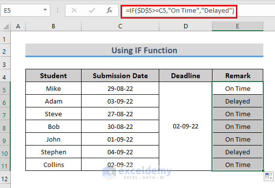Apply IF Formula when One Date is Greater Than Another Date in Excel