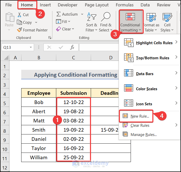 Applying Conditional Formatting to Compare Two Dates