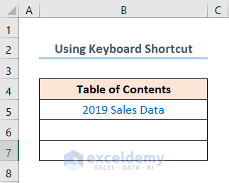Automatically Create Table of Contents in Excel Using Keyboard Shortcut