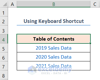 Automatically Create Table of Contents in Excel Using Keyboard Shortcut
