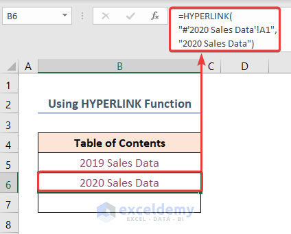 Automatically Create Table of Contents in Excel Using HYPERLINK Function