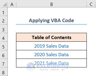 Automatically Create Table of Contents in Excel Applying VBA Code