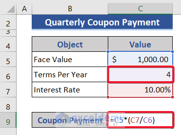 Find Quarterly Coupon Payment
