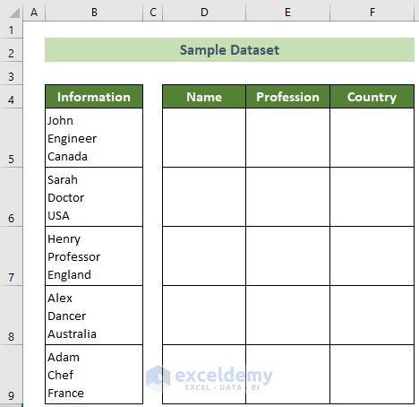 Sample Data to Remove Carriage Return in Excel Text to Columns
