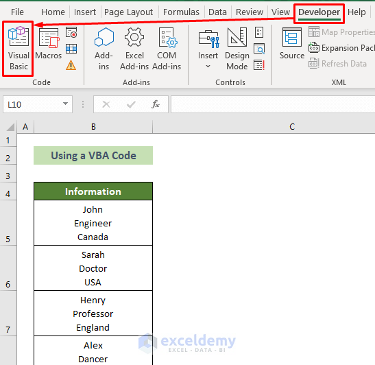 Access the Visual Basic Tool