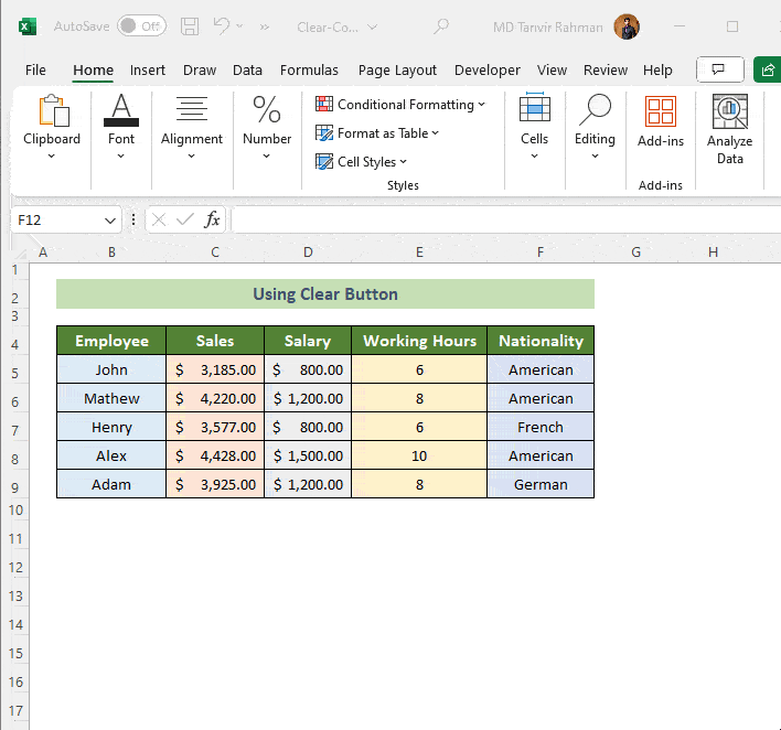 Clear Contents in Excel Without Deleting Formatting