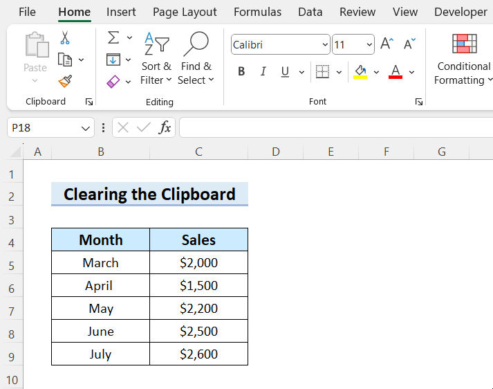 Clear the Clipboard in Excel
