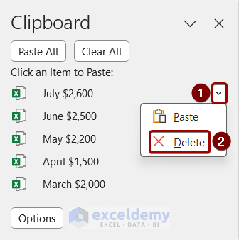 Deleted desired data from the clipboard