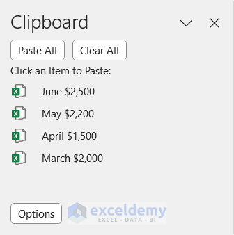 Desired has been deleted from the Clipboard