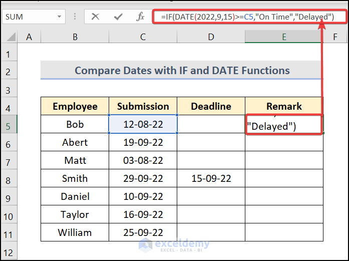 Compare Dates with IF and DATE Functions