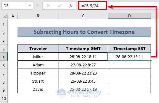 Substracting Hours to Convert GMT to EST