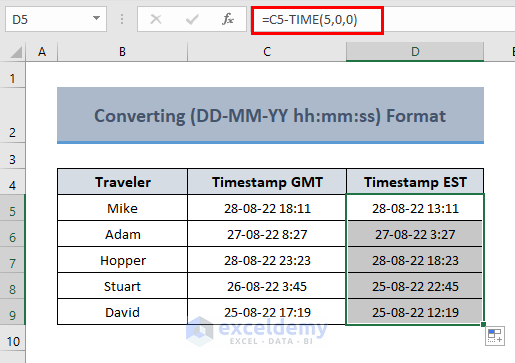Convert data containing Date from GMT to EST