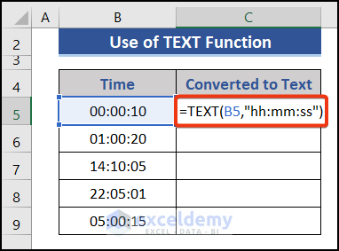 Apply TEXT function to convert time to text