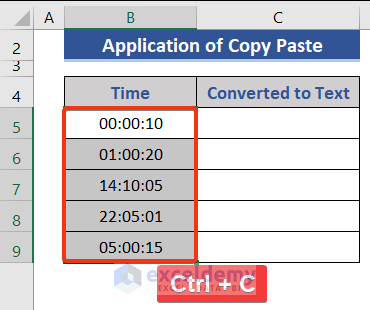 Copy data to convert to text in Excel