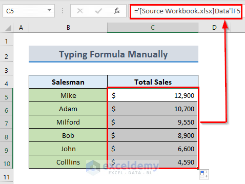 Manually Types Formula to Crate Reference with Another Workbook in Excel