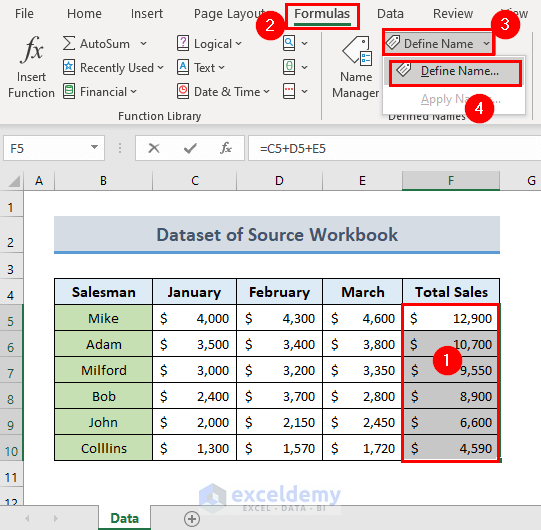 Define Name to Create Reference with Another Workbook in Excel