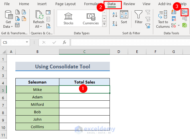 Consolidate tool to create reference with another workbook in Excel