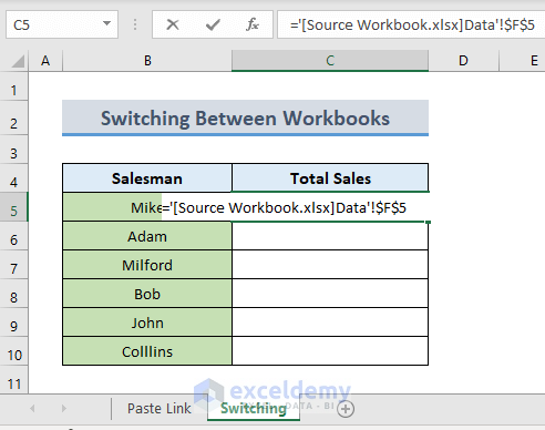 Switching between workbook to create refrence