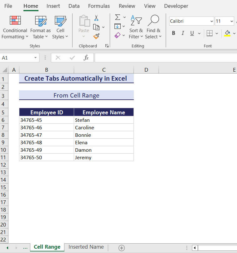 Create Tabs Automatically in Excel