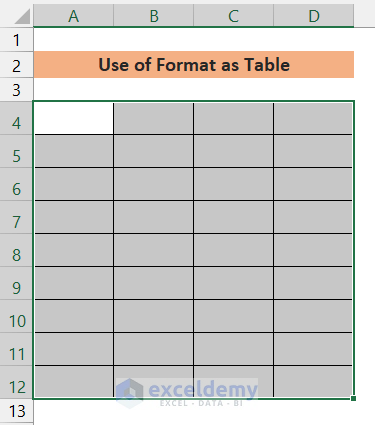 Format as Table Option to Create Table Without Data